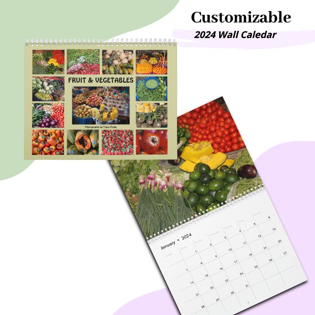 Mauerkalender für Obst und Gemüse 2024 Kalender (2024 Vegetable Fruit Wall Calendar for Vegans or Vegetarians)