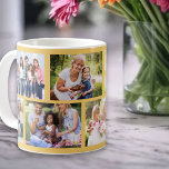 Mauerrost Gelb 8 FotoCollage Kaffeetasse<br><div class="desc">Personalisierte Kaffee-Tasse mit einer angesagten Foto-Collage im Stil eines Mauerwerks aus eigenen Fotos. Das Design hat eine Hintergrundfarbe von warmen Gelb, die Sie bearbeiten können, wenn Sie möchten. (klicken Sie auf "Weitere Anpassung" oder schreiben Sie mir für Hilfe). Die Fotovorlage ist für Sie das Set, 8 Ihrer Familienfotos hochzuladen, die...</div>