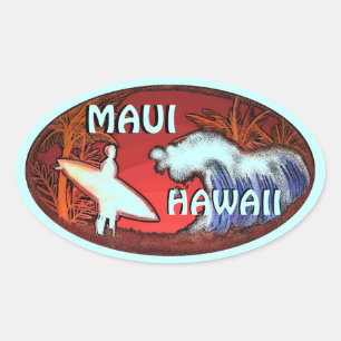Maui Hawaii aquamarine Surfer-Wellen Kunst-Aufkleb Ovaler Aufkleber