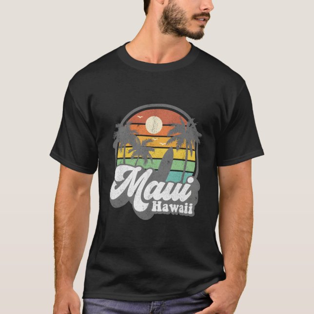 Maui Hawaii Hawaiian Beach Surfing 70's Surf T-Shirt (Vorderseite)