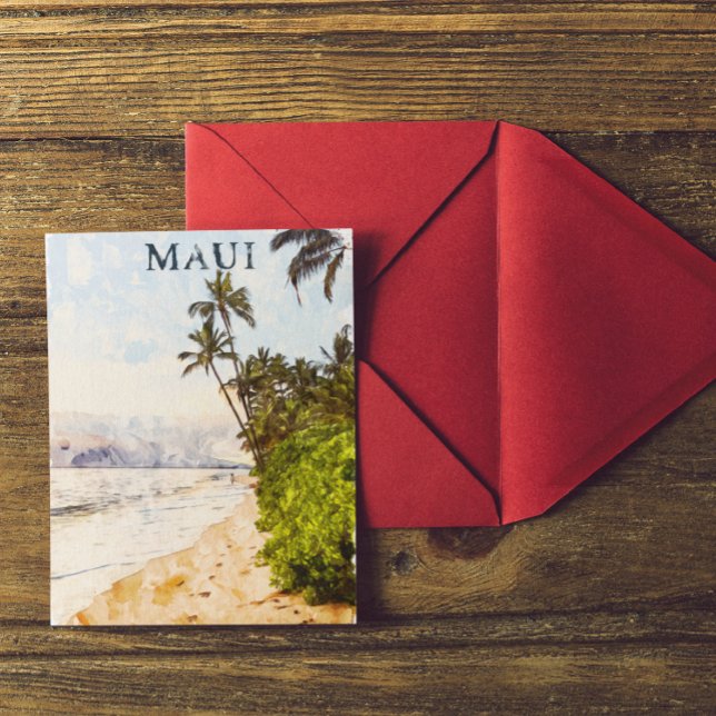 Maui Hawaii Illustration Postkarte (Maui Watercolor Beach Palm Trees Postcard)