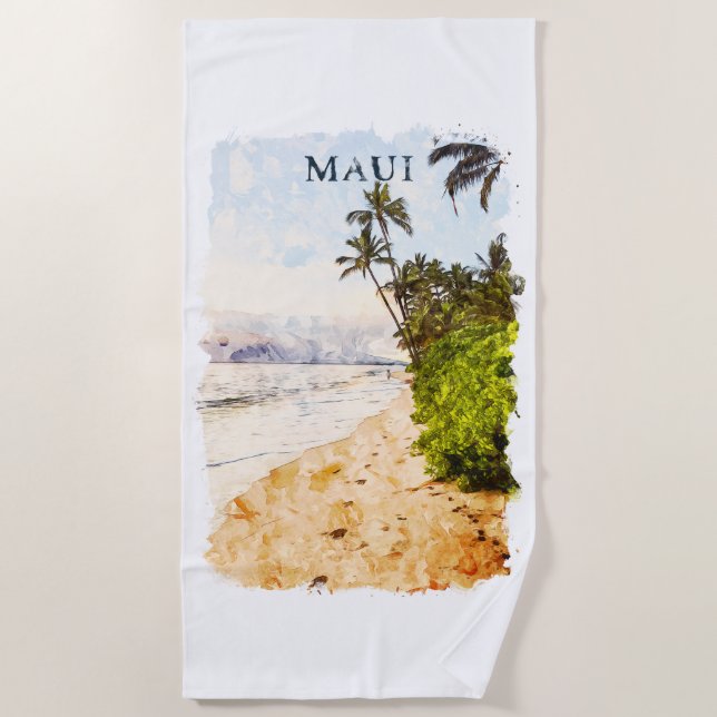 Maui Hawaii Illustration Strandtuch (Vorderseite)