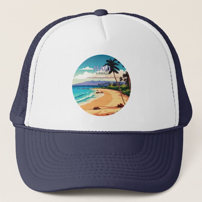 Maui Hawaii Kaanapali Beach Vintag Retro Truckerkappe (Vorderseite)