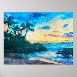 Maui Hawaii Oil Paint Illustration Reise Poster