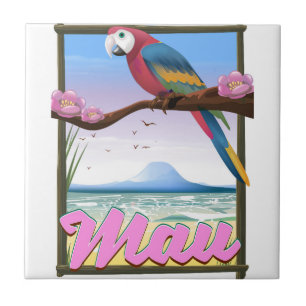 Maui Hawaii Papagei tropisches Reiseplakat Fliese