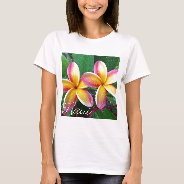 Maui Hawaii Plumeria-Blumen T-Shirt (Vorderseite)