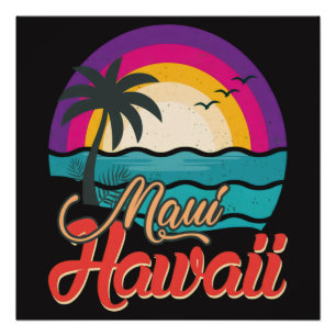 Maui Hawaii Sonnenuntergang Strand Wellen Poster
