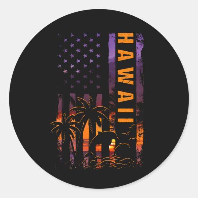 Maui Hawaii Sunset American Flag Honolulu Hawaii Runder Aufkleber (Vorderseite)