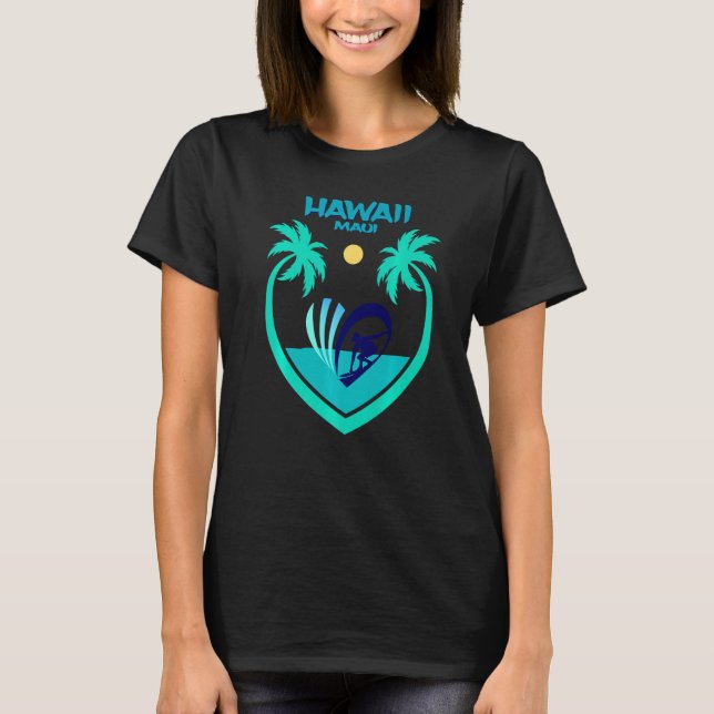 Maui Hawaii Surf Oahu Beach Palms Aloha  USA Souve T-Shirt (Vorderseite)
