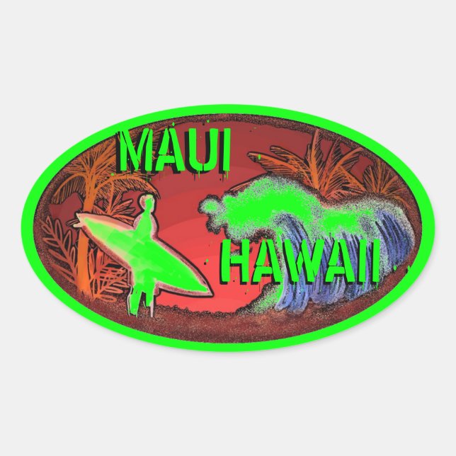 Maui Hawaii surfer vert vagues art autocollants (Devant)