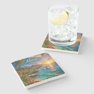Maui Hawaii Tropische Küstenlinie Reiseposter Steinuntersetzer