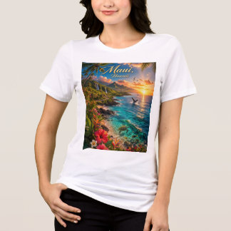 Maui Hawaii Tropische Küstenlinie Reiseposter Tri-Blend Shirt