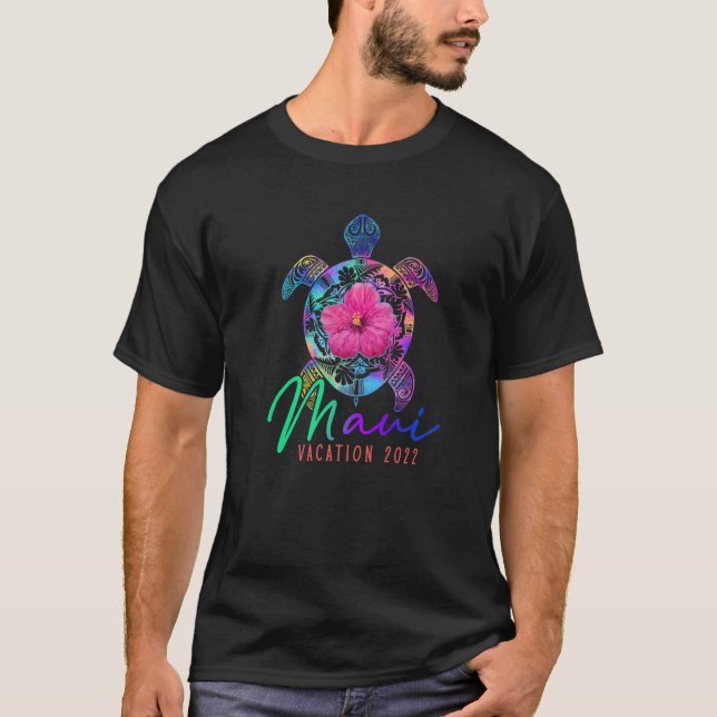 Maui Hawaii Vacation 2022 Sea Turtle Blume Tropic T-Shirt (Vorderseite)