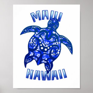 Maui Hawaii Vacation Tribal Turtle Poster