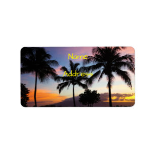 Maui Hawaiian Sunset Palm Tree Adressaufkleber