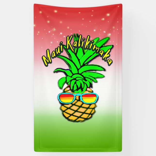Maui Kalikimaka Pun Hawaiian Weihnachtsananas Banner (Vertikal)