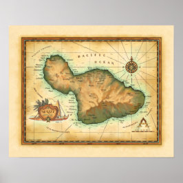 Maui Karte der Hawaiianischen Inseln Poster