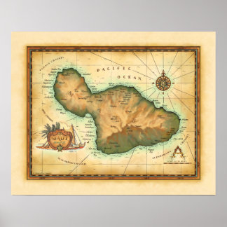 Maui Karte der Hawaiianischen Inseln Poster