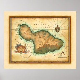Maui-Karte der hawaiischen Inseln Poster
