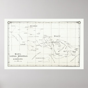 Maui, Lanai, Vintage Karte 1890 Molokais, Poster