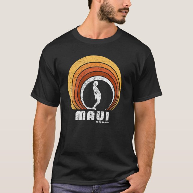 Maui Retro Long Board Surf T-Shirt (Vorderseite)