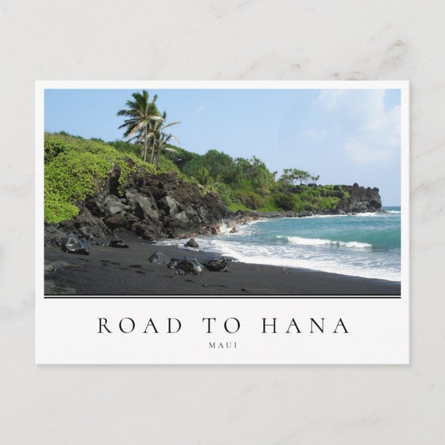 Maui Road zum schwarzen Sandstrand von Hana, Hawai Postkarte (Vorderseite)