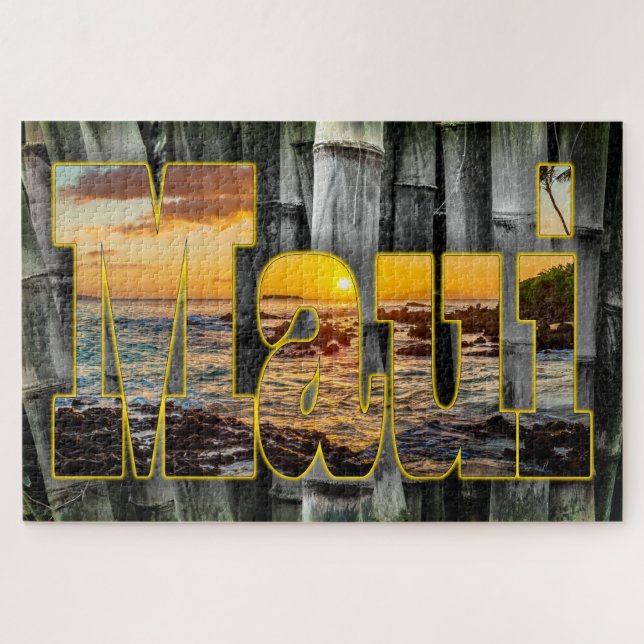 Maui Sunset Graphics on Bamboo Background (Horizontal)