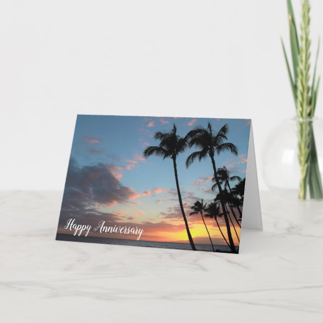 Maui Sunset und Palmen Bäume Jubiläum Karte (Vorderseite)
