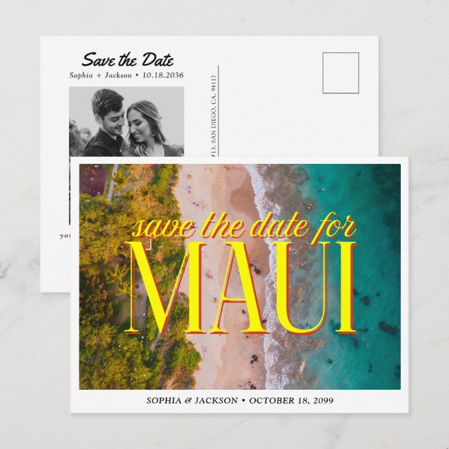 Maui Wedding Save the Date Retro Hawaii Postkarte (Vorne/Hinten)