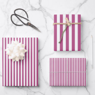 Maulbeer-Rosa und Weiße Streifen Geschenkpapier Set