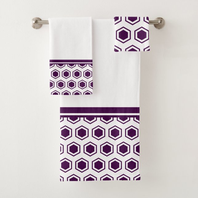Maulbeere und weißes Hexagonalmuster Badhandtuch Set (Insitu)