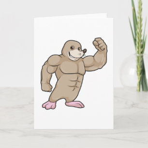 Maulwurf als Bodybuilder mit großen Muskeln Karte