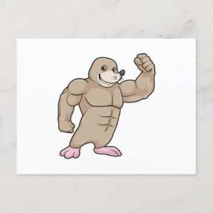 Maulwurf als Bodybuilder mit großen Muskeln Postkarte