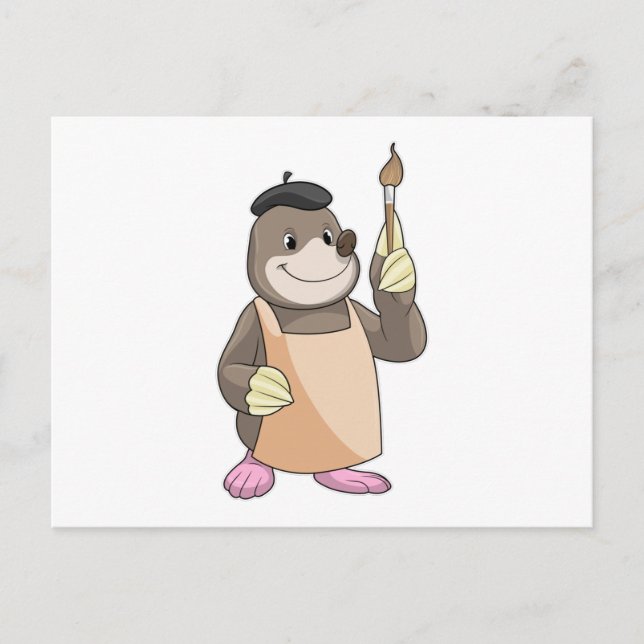 Maulwurf als Maler mit Pinsel Postkarte (Vorderseite)