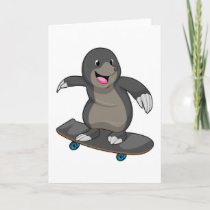 Maulwurf als Skater mit Skateboard Karte