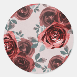 Maulwurf Burgunder-Aquarell-Rosen Grün Hochzeit Runder Aufkleber