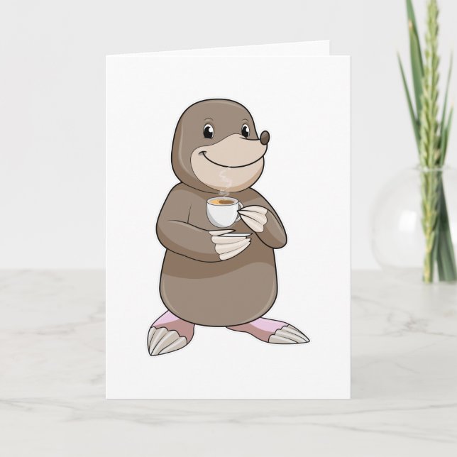 Maulwurf mit Kaffeetasse Karte (Vorderseite)