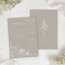 Maulwurf-Wildblumen-RSVP-Karte Neutrale Hochzeitse Begleitkarte