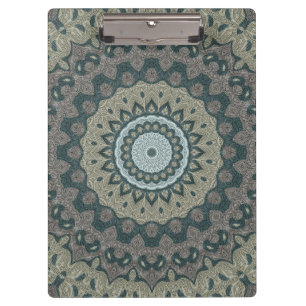 Maulwurfsgrau und Blaugrün Mandala mit Stammes-Sym Klemmbrett