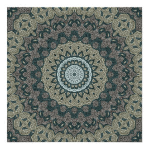Maulwurfsgrau und Blaugrün Mandala mit Stammes-Sym Poster