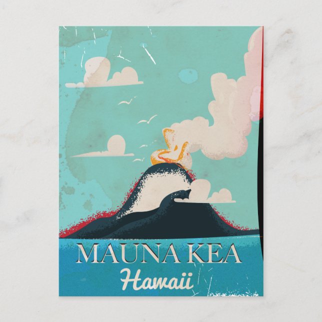 Mauna kea Vulkan Vintag Hawaii Reiseplakat Postkarte (Vorderseite)