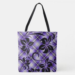 Mauna Loa Hawaii Hibiscus Plaid Beach Sac