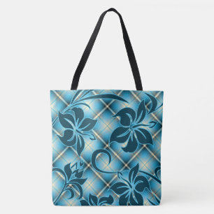 Mauna Loa Hawaii Hibiscus Plaid Beach Sac