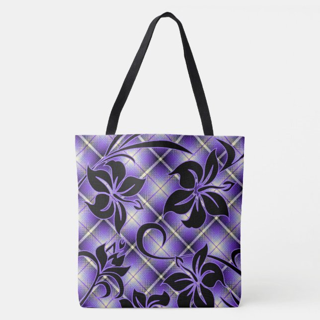 Mauna Loa Hawaiian Hibiskus Kariert Beach Bag Tasche (Vorderseite)