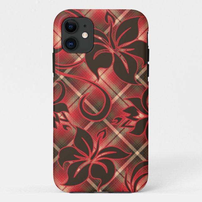 Mauna Loa hawaiischer Hibiskus kariert Case-Mate iPhone Hülle (Rückseite)