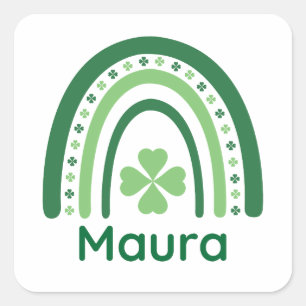 Maura Name Clover Boho Rainbow Quadratischer Aufkleber