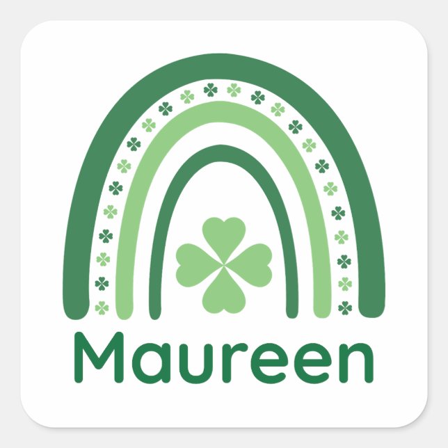 Maureen Name Clover Boho Rainbow Quadratischer Aufkleber (Vorderseite)