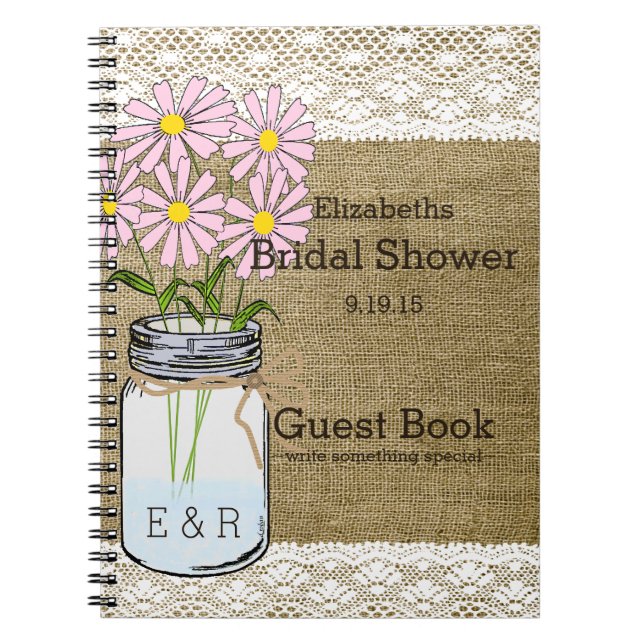 Maurer-Glas-Rosa-Blumen-Brautparty-Gast-Buch | Notizblock (Vorderseite)