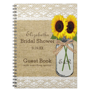Maurer-Glas-und Sonnenblume-Brautparty-Gast-Buch   Notizblock