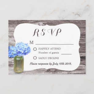 Maurer-Glasblauer Hydrangea-hölzernes Hochzeit RSVP Karte